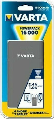 Varta Pack Power Bank 16000mAh με 2 Θύρες USB-A Ασημί