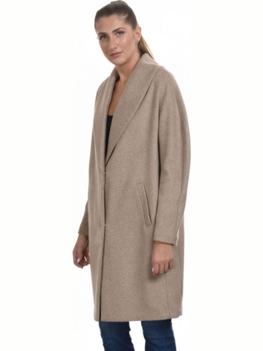 Women's Beige Coat with Buttons