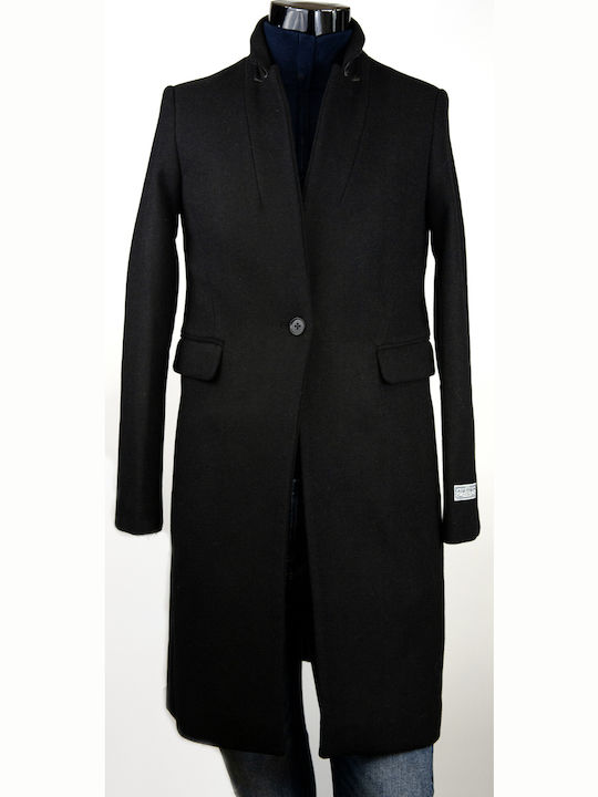 Arianna Women's Black Coat with Buttons