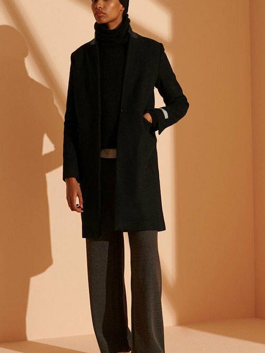 Arianna Women's Black Coat with Buttons