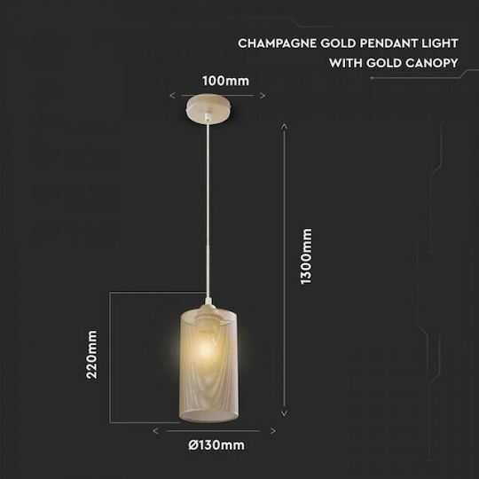 V-TAC Pendant Light Gold with Socket E27 22x125x22cm