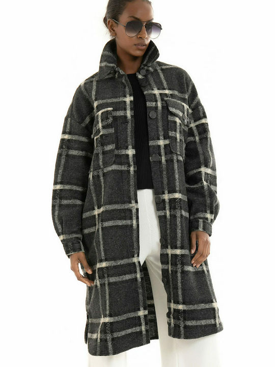 Γυναικείο Καρό Dark Grey Overshirt Oversized
