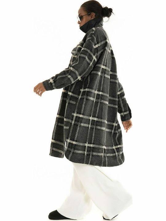 Γυναικείο Καρό Dark Grey Overshirt Oversized
