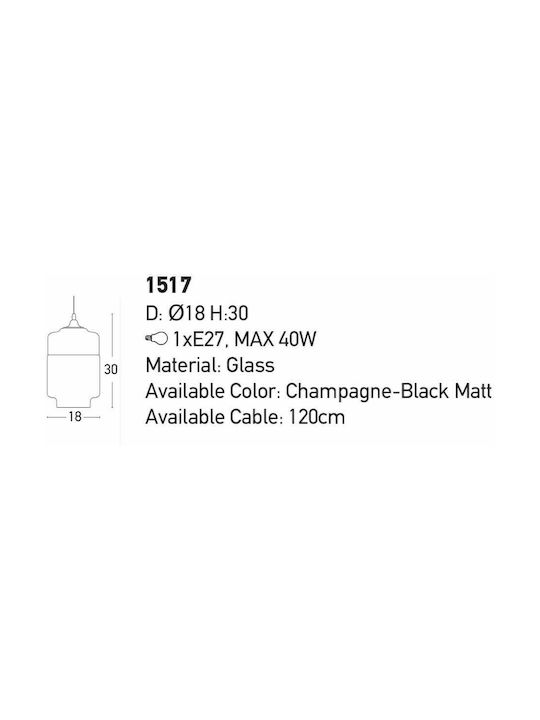 Zambelis Lights Adjustable Pendant Light Black with Socket E27 18x30cm