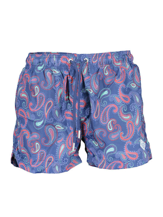 Short Cut Paisley Men's Swimwear Shorts Navy Blue with Patterns