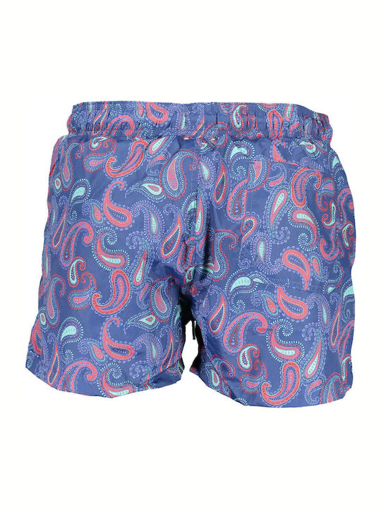 Short Cut Paisley Men's Swimwear Shorts Navy Blue with Patterns