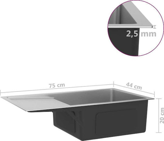 vidaXL Ένθετος Νεροχύτης Inox Brushed Μ75xΠ44cm Ασημί