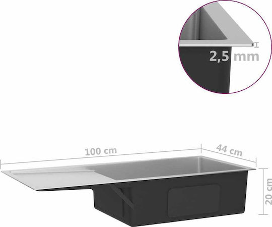 vidaXL Ένθετος Νεροχύτης Inox Brushed Μ100xΠ44cm Ασημί