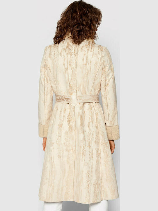 Abrig Marvelous Women's Beige Coat with Fur Details