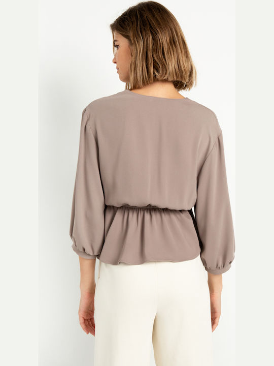 Toi&Moi Women's Blouse with 3/4 Sleeve & V Neckline Brown