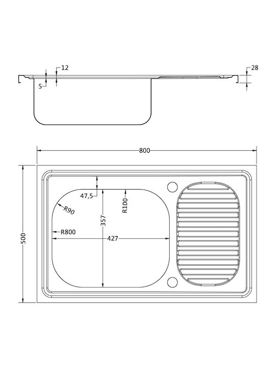 vidaXL Ένθετος Νεροχύτης Inox Μ80xΠ50cm Ασημί