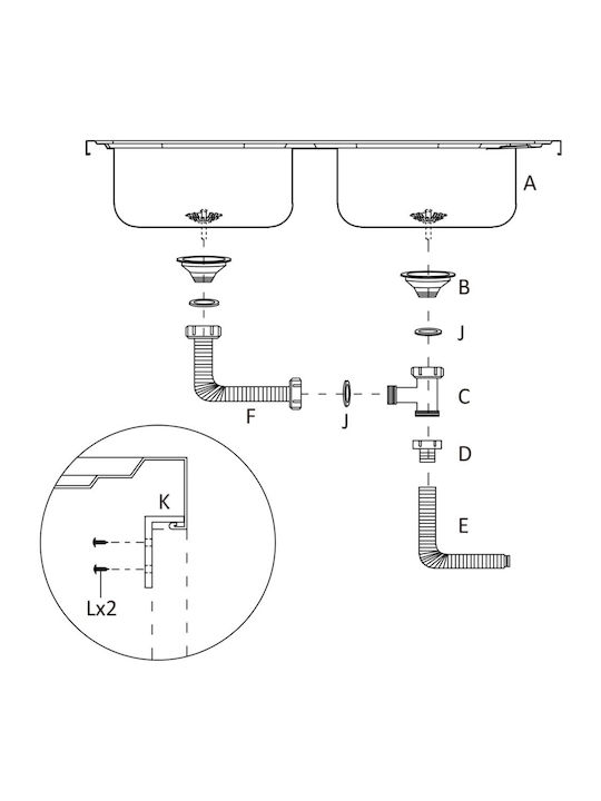 vidaXL Drop-In Sink Inox W80xD50cm Silver