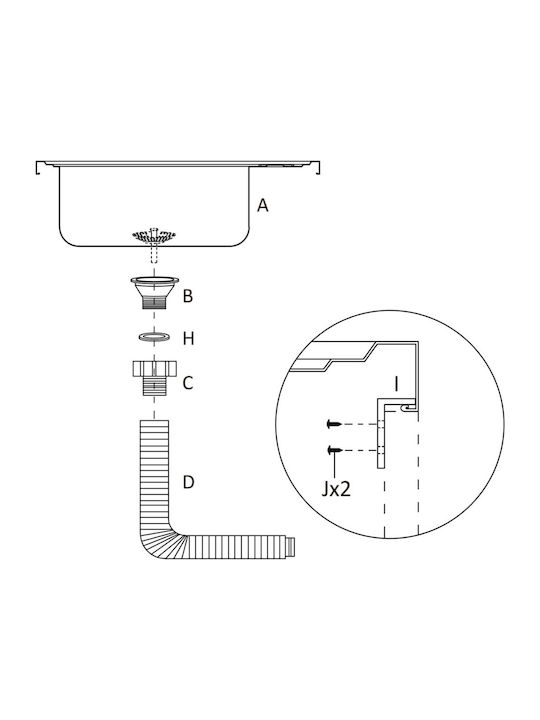 vidaXL Ένθετος Νεροχύτης Inox Μ50xΠ60cm Ασημί