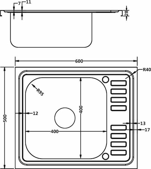 vidaXL Ένθετος Νεροχύτης Inox Μ50xΠ60cm Ασημί
