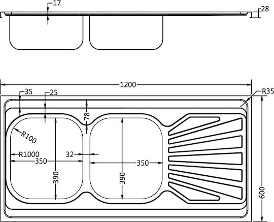 vidaXL Ένθετος Νεροχύτης Inox Μ120xΠ60cm Ασημί