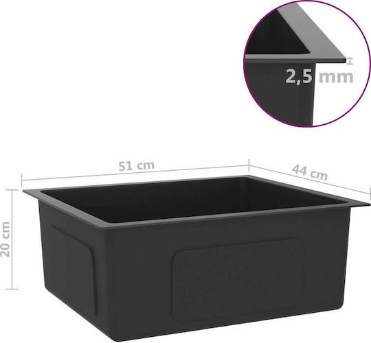 vidaXL Ένθετος Νεροχύτης Inox Brushed Μ51xΠ44cm Μαύρος