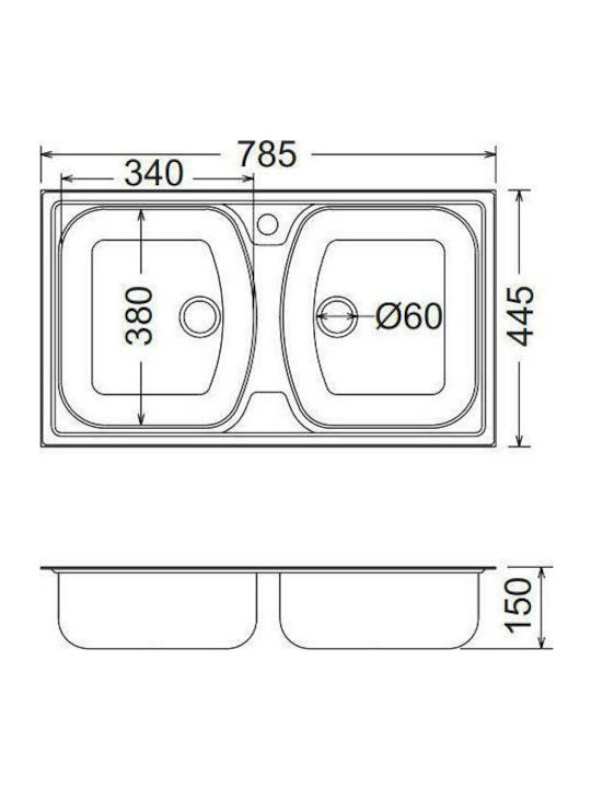 Fortinox Slender 24200 Ένθετος Νεροχύτης Inox Σατινέ Μ78.5xΠ44.5cm Ασημί