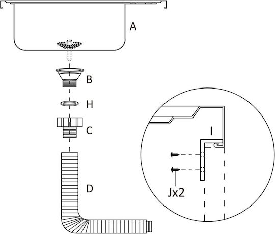 vidaXL Ένθετος Νεροχύτης Inox Μ80xΠ60cm Ασημί