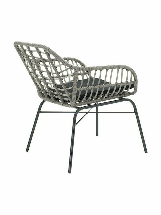 Fotoliu de exterior Rattan Naoki cu pernă Μαύρο - Γκρι 1buc 60x70x75cm