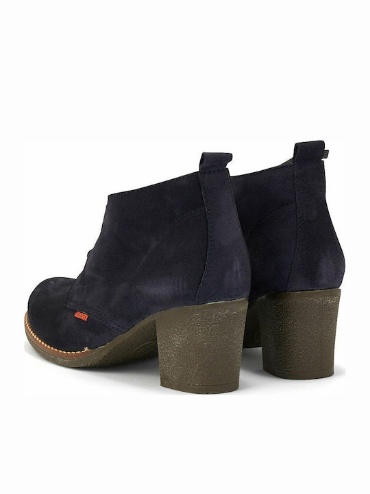 Suede Women's Ankle Boots with Medium Heel Navy Blue