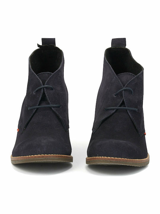 Suede Women's Ankle Boots with Medium Heel Navy Blue