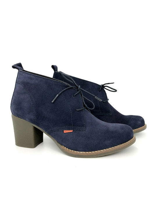 Suede Women's Ankle Boots with Medium Heel Navy Blue