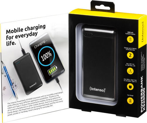 Intenso XS Power Bank 20000mAh με Θύρα USB-A και Θύρα USB-C Μαύρο
