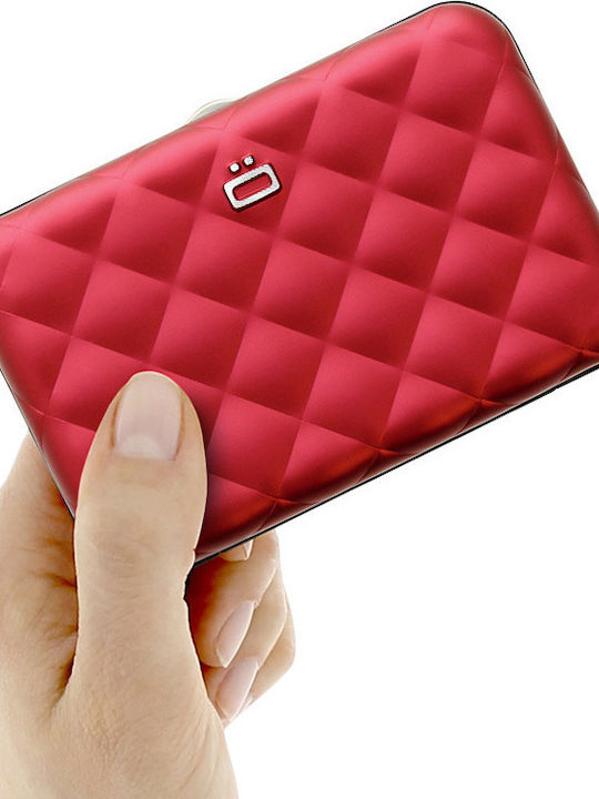 Quilted Button Small Women's Wallet Cards with RFID Red