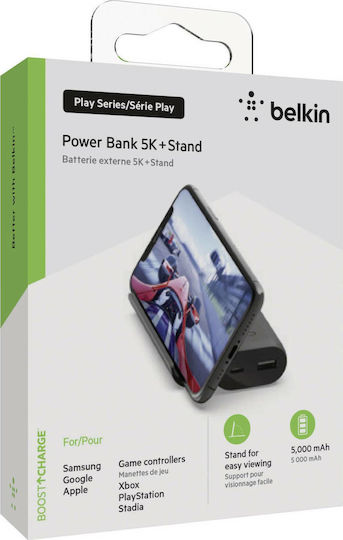 Belkin Boost Charge + Stand Play Series Power Bank 5000mAh 12W με Θύρα USB-A και Θύρα USB-C Μαύρο