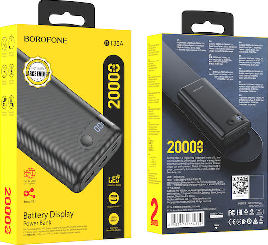 Borofone BT35Α Power Bank 20000mAh με 2 Θύρες USB-A Μαύρο