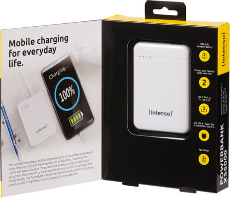 Intenso XS Power Bank 5000mAh cu Port USB-A și Port USB-C Alb