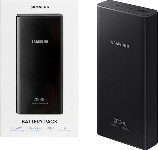 Samsung Power Bank 20000mAh 25W mit USB-A Anschluss und 2 USB-C Anschlüssen Stromlieferung Dark Grey
