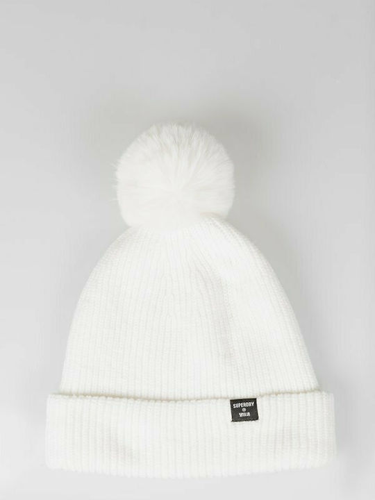 Heritage Ribbed Pom Pom Beanie Γυναικείος Σκούφος με Rib Πλέξη σε Λευκό χρώμα