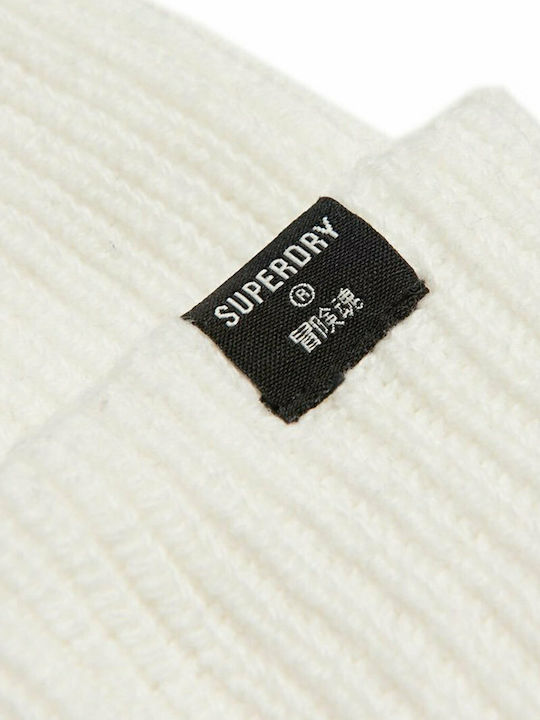 Superdry Heritage Ribbed Pom Pom Beanie Γυναικείος Σκούφος με Rib Πλέξη σε Λευκό χρώμα