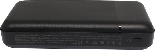 Remax RPP-166 Power Bank 20000mAh cu 2 Porturi USB-A Negru