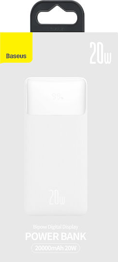 Baseus Bipow Digital Display Power Bank 20000mAh 20W με 2 Θύρες USB-A και Θύρα USB-C Λευκό