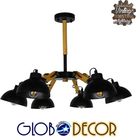 GloboStar Oldschool Κρεμαστό Φωτιστικό Μαύρο Καμπάνα για 6 Λαμπτήρες E27 75x75x40εκ.