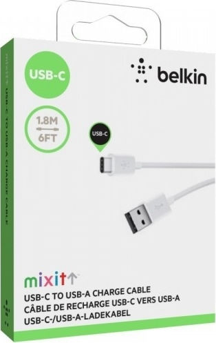 Belkin USB 2.0 Cable USB-C male - USB-A Λευκό 1.8m F2CU032BT06-WHT