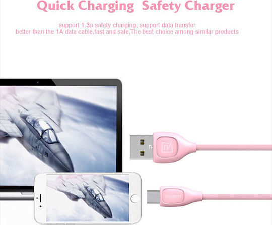 Remax Lesu RC-050a USB 2.0 Кабел USB-C Мъжки - USB-A Розов 1м