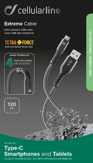 Cellular Line Tetra Cablu De Date USB De Tip C Braided USB 2.0 USB-C Masculin - USB-A Negru 1.2m TETRACABTYC1MK