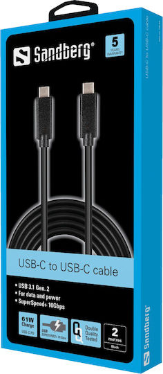 Sandberg USB 3.1 Kabel USB-C männlich - USB-C 65W PD Schwarz 2m 136-09