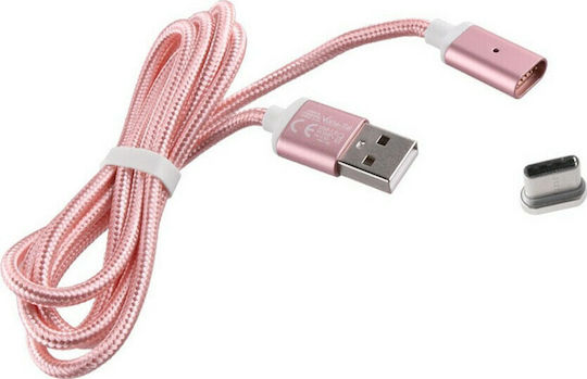 Volte-Tel VCD07 Braided / Magnetic USB 2.0 Cable USB-C male - USB-A Ροζ Χρυσό 1m 8202018