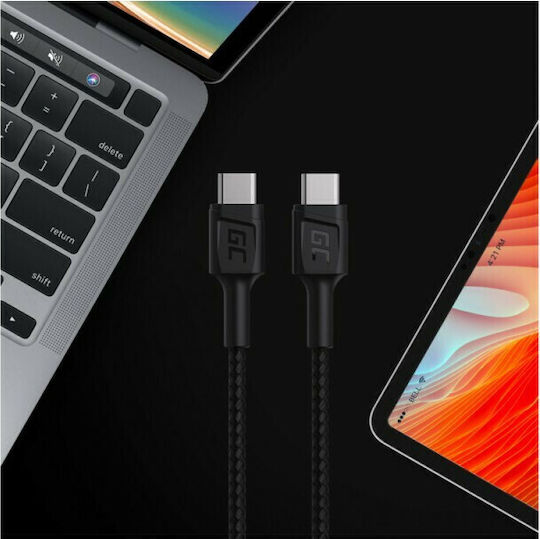 Green Cell PowerStream Braided USB 2.0 Cable USB-C male - USB-C 60W Μαύρο 1.2m KABGC30