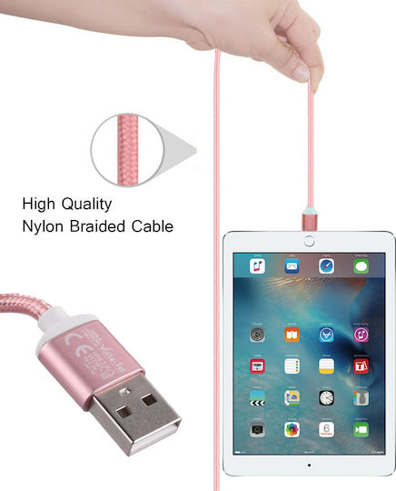 Volte-Tel VCD07 Braided / Magnetic USB 2.0 Cable USB-C male - USB-A Ροζ Χρυσό 1m 8202018