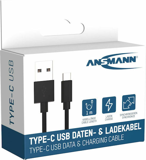 Ansmann Cablu USB 2.0 USB-C Masculin - USB-A Negru 1m 1700-0130