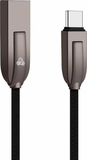 Powertech Braided USB 2.0 Cable USB-C male - USB-A female Μαύρο 1m PTR-0040