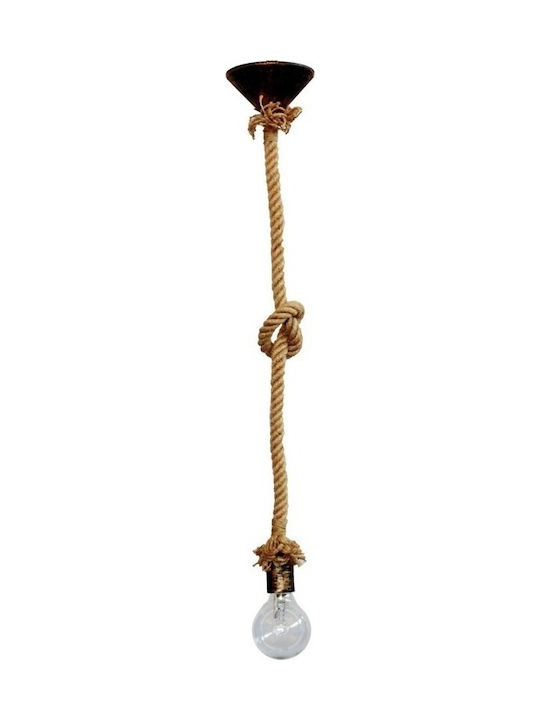 Heronia E/27k rope 1/l Κρεμαστό Φωτιστικό Μπρούτζινο με Σχοινί για Ντουί E27 18εκ.