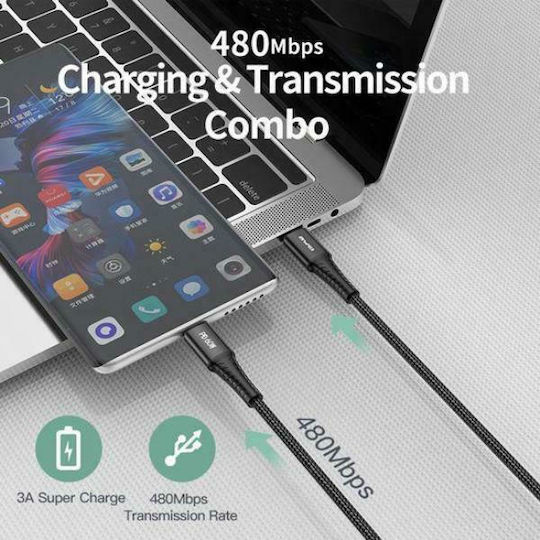 Awei CL-111T Braided USB 2.0 Cable USB-C male - USB-C 60W PD Μαύρο 1m