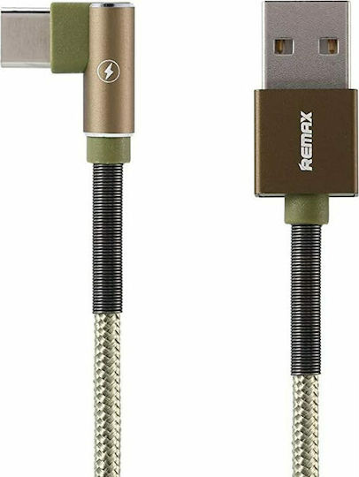 Remax Daten RC-119a Winkel (90°) Geflochtenes USB 2.0 Kabel USB Typ-C männlich - USB-A Grüne 1m