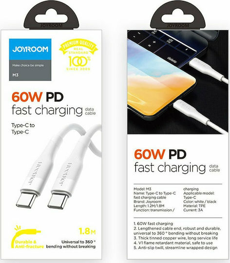 Joyroom S-1230M3 USB 2.0 Cable USB-C male - USB-C 60W Μαύρο 1.2m